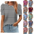 thumbnail image 1 of Qetyuw Womens Short Sleeve Tops Striped Dressy Casual Shirts Puff Sleeve Crew Neck Classic Tshirt Loose Comfy Tee Shirts, 1 of 6