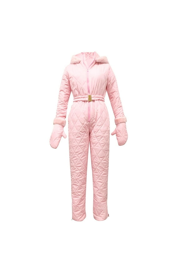 Womens Ski Jacket Plus Size Long Sleeve One Piece Snowsuits Winter Casual Hooded Puffer Jacketrs