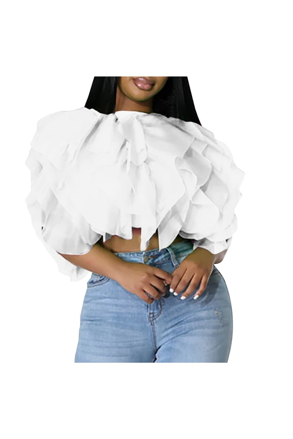 Womens Tank Tops Loose Fit Casual Sleeveless Tulle Tops Solid Mesh Puffy Layered Bubble Chiffon Tank Tops Tutu Party Cropped Blouses Shirts