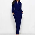 thumbnail image 1 of Qetyuw Womens V Neck Jumpsuits Dressy Long Sleeve Overalls Elegant Belted Business Onesie Straight Leg Slim Fit Pants Work Office Romper with Pockets, 1 of 3