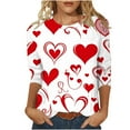 thumbnail image 1 of Qetyuw Womens Valentines Crewneck Shirts Summer 3/4 Length Sleeve Tees Cute Love Heart Print Shirt Casual Plus Size Tee Shirts, 1 of 5