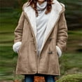 thumbnail image 1 of Qetyuw Womens Winter Coats Warm Sherpa Fleece Lined Hooded Jacket Plus Size Casual Horn Buckle Overcoat, 1 of 7