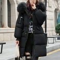 thumbnail image 1 of Qetyuw Womens Winter Down Coat Full Zip Up Faux Fur Hood Cardigans Coats Casual Loose Fit Long Sleeve Warm Puffy Jackets, 1 of 5