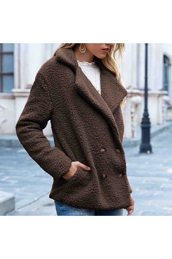 Womens Winter Faux Fur Cardigan Coat Oversized Lapel Open Front Overcoat Button Down Long Sleeve Jackets Outwear