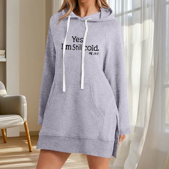 Qetyuw Yes I'm Still Cold Hoodies for Women Raglan Long Sleeve Pullover Oversized Split Hem Sweatshirts with Pocket