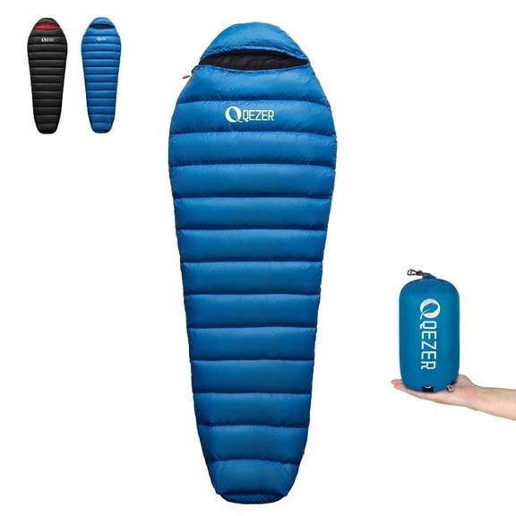 QEZER 650FP Ultralight Down Sleeping Bag, 860g, 36°F - 46°F, 3-Season for Backpacking & camping