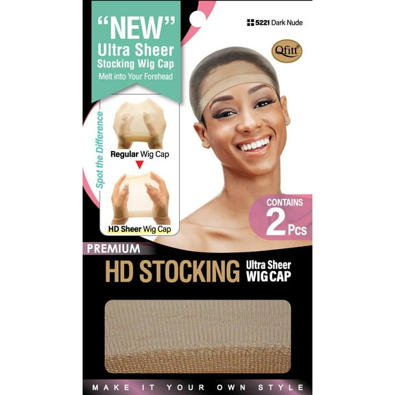 Qfitt HD Stocking Ultra Sheer Wig Cap, Dark Nude, 2/PK