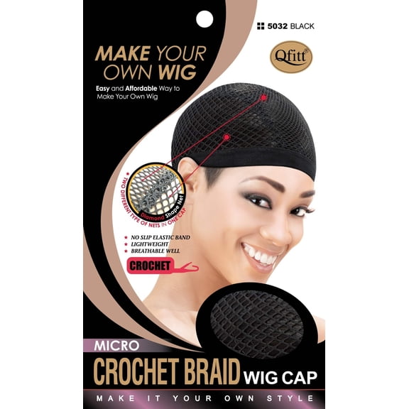 Qfitt - Micro Crochet Braid Wig Cap Regular Size BLACK