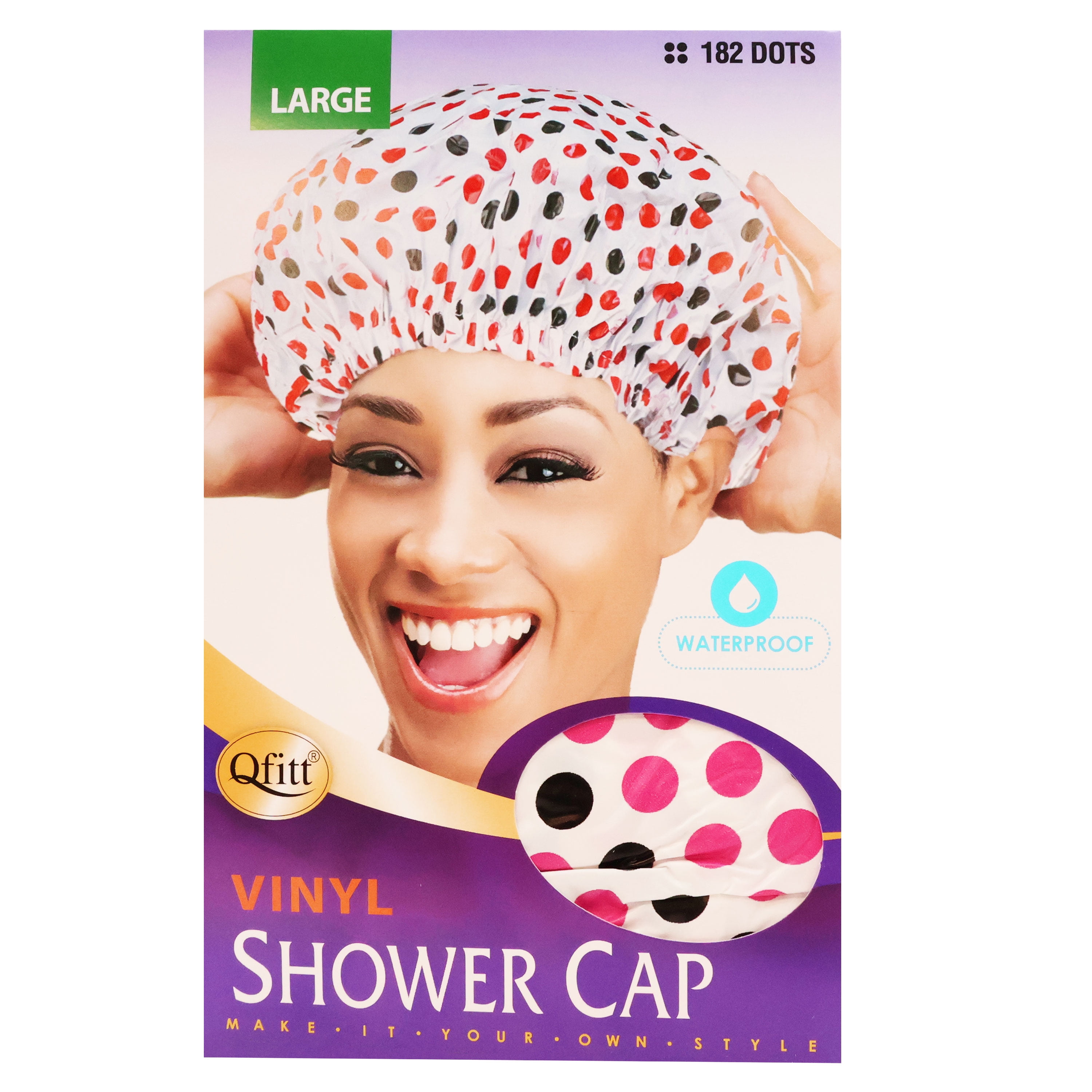 Qfitt Vinyl Shower Cap Large 182 Dots Design