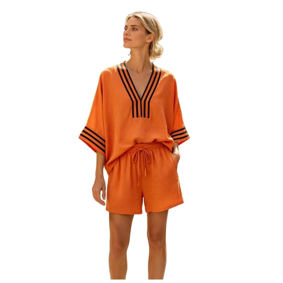 QGJZVUNL Boho 2 Piece Sets for Women Summer Outfits V Neck Top Elastic Waist Shorts Vacation Clothes Size 4XL