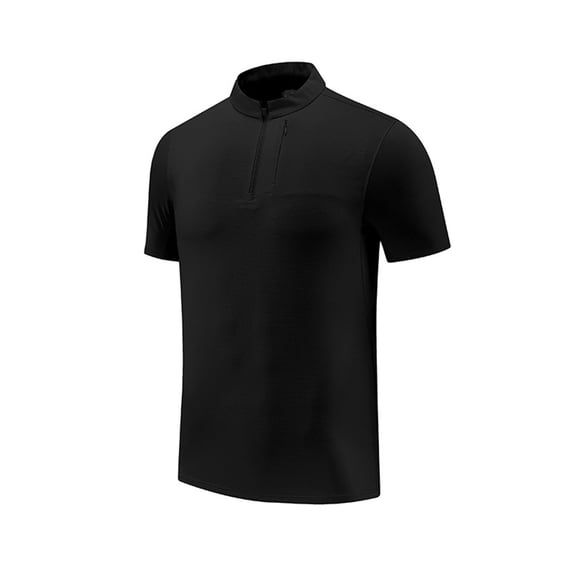 Qgtaibl 1/4 Zip Sport T-Shirt for Men Quick Dry Gym Running Workout Shirts Moisture Wicking Fitness Tee Summer Short Sleeve Tops Black,M