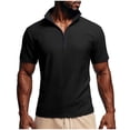 thumbnail image 1 of Qgtaibl 1/4 Zipper Pullover T-Shirt for Men Waffle Short Sleeve Collared Shirts Summer Lightweight Daily Pullover Tee Tops Black,S, 1 of 6