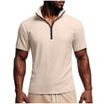 thumbnail image 1 of Qgtaibl 1/4 Zipper Pullover T-Shirt for Men Waffle Short Sleeve Collared Shirts Summer Lightweight Daily Pullover Tee Tops Khaki,XL, 1 of 6