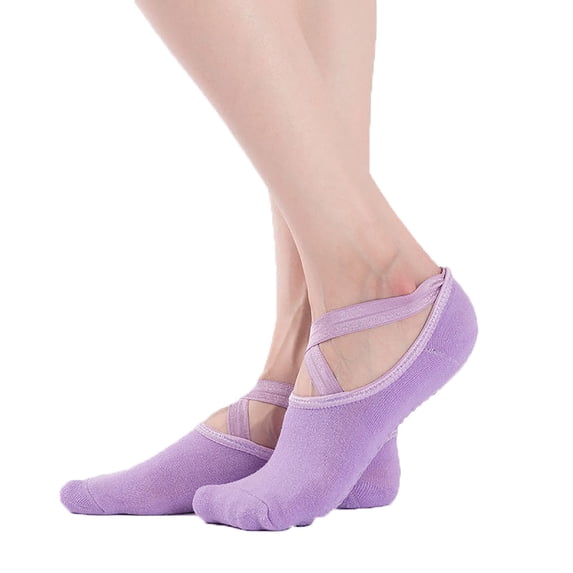 Qgtaibl 1 Pair Women's Non Slip Dance Socks Solid Color Yoga Workout Grip Sock with Cross Straps (Multicolor Free Size)