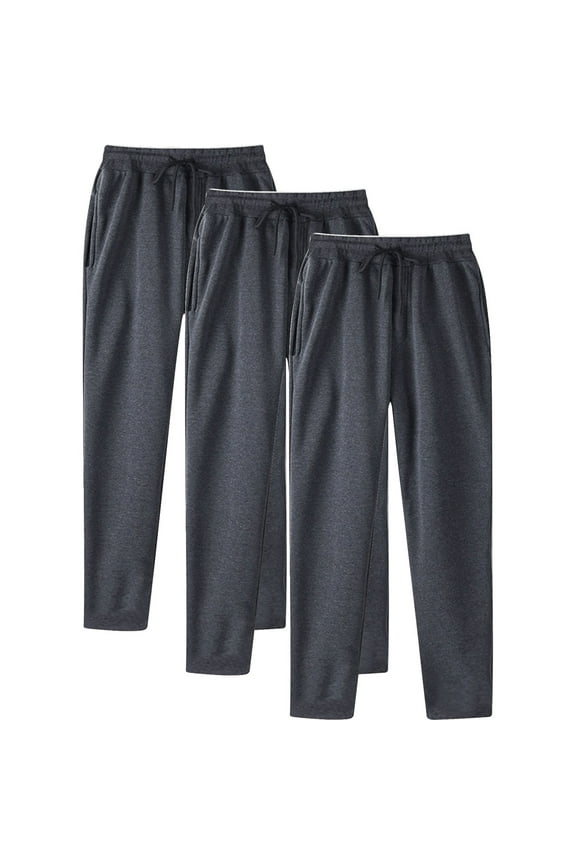 3 Pack Men's Fleece Sweatpants Open Bottom Active Athletic Casual Pants Jogger Running Workout Gym Pants with Pockets Dark Gray (Mens L)