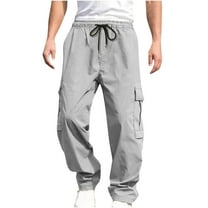 Qgtaibl Baggy Cargo Pants for Men Casual Elastic Waist Wide Leg Athletic Pant Outdoor Multi-Pockets Running Hiking Joggers Gray (Mens M)