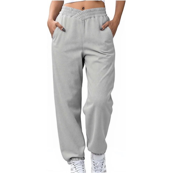 Qgtaibl Baggy Sweatpants for Women Elastic V Crossover Waist Athletic Joggers Cinch Bottom Casual Workout Pants with Pockets Gray S