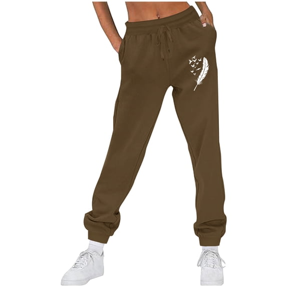 Qgtaibl Baggy Sweatpants for Women Fleece Lined Elastic Waist Sweat Pants Soft Comfy Casual Athletic Joggers with Pockets Brown L