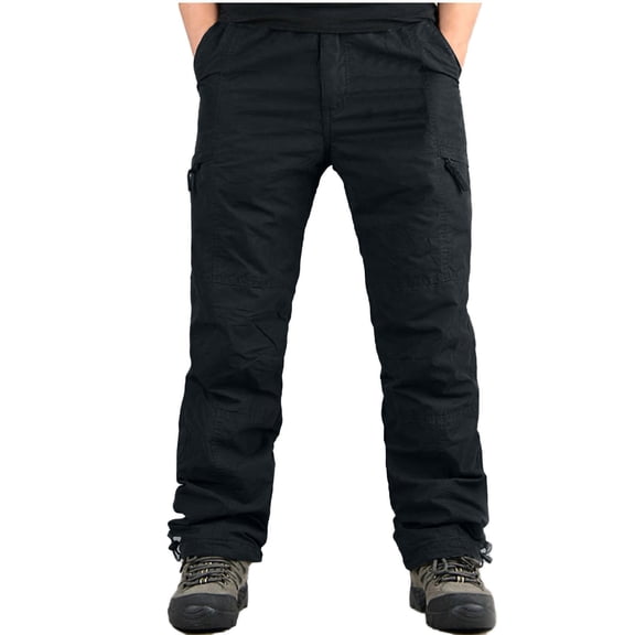 Qgtaibl Big & Tall Cargo Pant for Men Fleece Lined Straight Leg Athletic Pant Warm Winter Outdoor Workout Trouser with Pockets Black (Mens 6X)