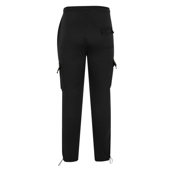 Qgtaibl Big and Tall Joggers for Men Fleece Cargo Sweatpants Drawstring Elastic Waist Straight Leg Athletic Pants with Flap Pockets Black (Mens S)