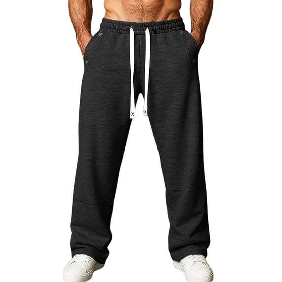 Qgtaibl Black Sweatpants for Men Drawstring Elastic Waist Open Bottom Joggers Loose Fit Casual Sweatpant with Pockets M