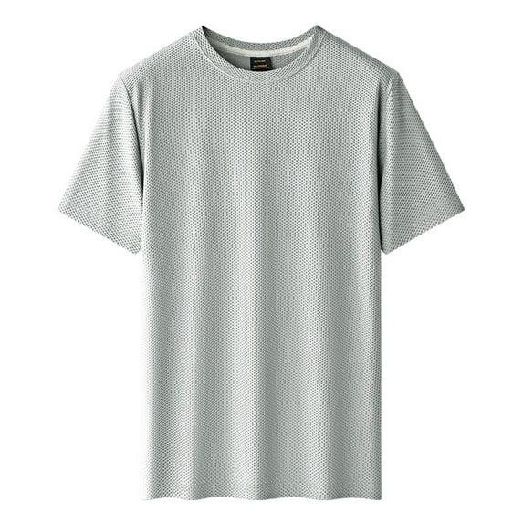 Qgtaibl Breathable T-Shirt for Men Solid Crewneck Short Sleeve Athletic Tee Quick Dry Performance Workout Shirt Summer Tops Gray,M