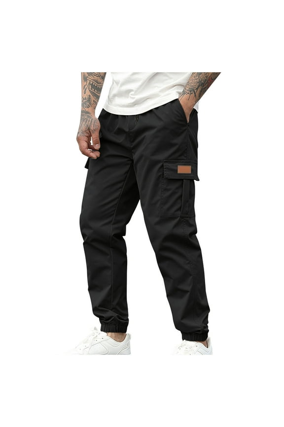 Cargo Jogger Pant for Men Drawstring Stretch Waist Athletic Pant Multi-Pockets Outdoor Hiking Trouser with Pockets Black (Mens 3X)