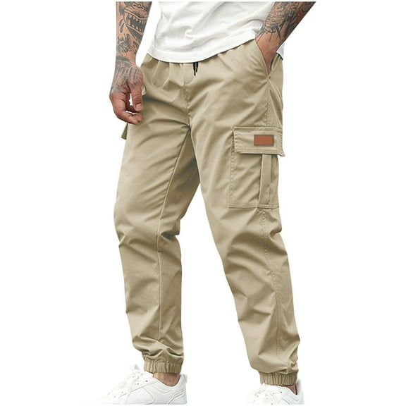 Qgtaibl Cargo Jogger Pant for Men Drawstring Stretch Waist Athletic Pant Multi-Pockets Outdoor Hiking Trouser with Pockets Khaki (Mens 3X)