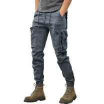 Qgtaibl Cargo Pants Men Drawstring Waist Joggers Pant Streetwear Tapered Pants with Multi-Pockets Gray (Mens M)