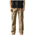 thumbnail image 1 of Qgtaibl Cotton Cargo Pants for Men Drawstring Elastic Waist Straight Leg Athletic Pant Multi-Pockets Hiking Joggers Tactical Pants Khaki (Mens 1X), 1 of 4