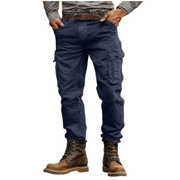 Qgtaibl Cotton Cargo Pants for Men Stylish Outdoor Work Pant Multi-Pocket Athletic Hiking Trousers (Navy 38)