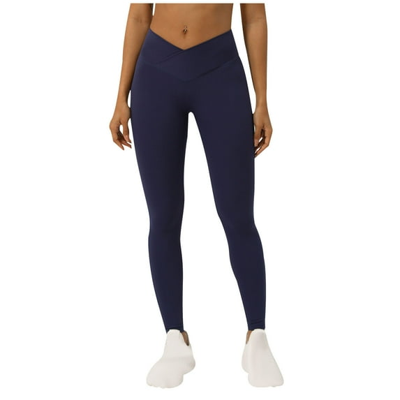 Qgtaibl Crossover Leggings for Women V Crossover Waist Workout Yoga Pants Soft Comfy Slim Fit Stretch Gym Pant ( Dark Blue,L )