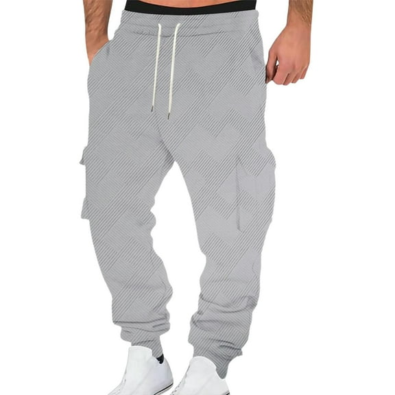 Qgtaibl Drawstring Cargo Sweatpant for Men Casual Elastic Waist Joggers Lightweight Running Athletic Pants with Pockets Gray (Mens 3X)