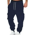 thumbnail image 1 of Qgtaibl Drawstring Cargo Sweatpant for Men Casual Elastic Waist Joggers Lightweight Running Athletic Pants with Pockets Navy (Mens M), 1 of 6