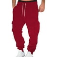 thumbnail image 1 of Qgtaibl Drawstring Cargo Sweatpant for Men Casual Elastic Waist Joggers Lightweight Running Athletic Pants with Pockets Red (Mens 1X), 1 of 6