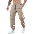 thumbnail image 1 of Qgtaibl Drawstring Elastic Waist Cargo Pants for Men Casual Stretch Bottom Joggers Pant with Side Pockets Khaki (Mens S), 1 of 9
