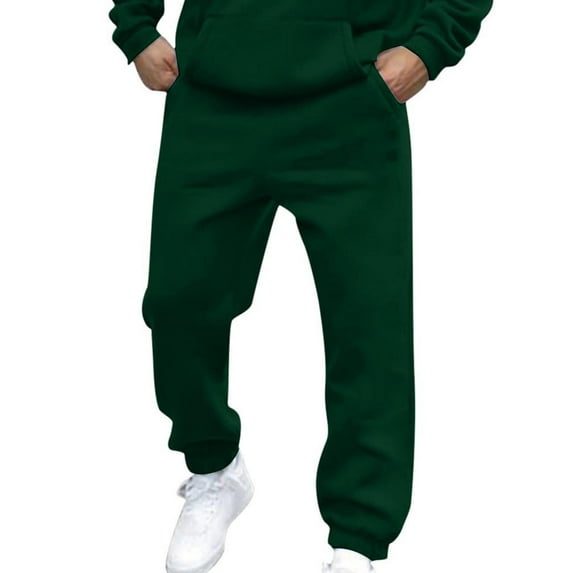 Qgtaibl Drawstring Sweatpants for Men Fleece Elastic Waist Joggers with Pockets Stretchy Bottom Running Athletic Pants Green (Men's L)