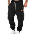 thumbnail image 1 of Qgtaibl Fleece Cargo Sweatpants for Men Drawstring Elastic Waist Joggers with Pockets Winter Running Athletic Workout Pants Black (Men's L), 1 of 8