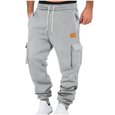Qgtaibl Fleece Cargo Sweatpants for Men Drawstring Elastic Waist Joggers with Pockets Winter Running Athletic Workout Pants Light Gray (Men's 1X)