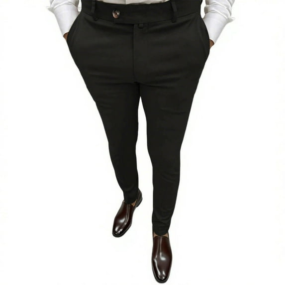 Qgtaibl Formal Pants for Men Slim Fit Business Pant Solid Color Work Office Trousers with Pockets Black (Mens S)