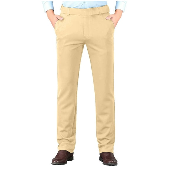 Qgtaibl Formal Pants for Men Solid Color Slim Fit Suit Pant Business Work Pants with Pockets Khaki (Mens 33)