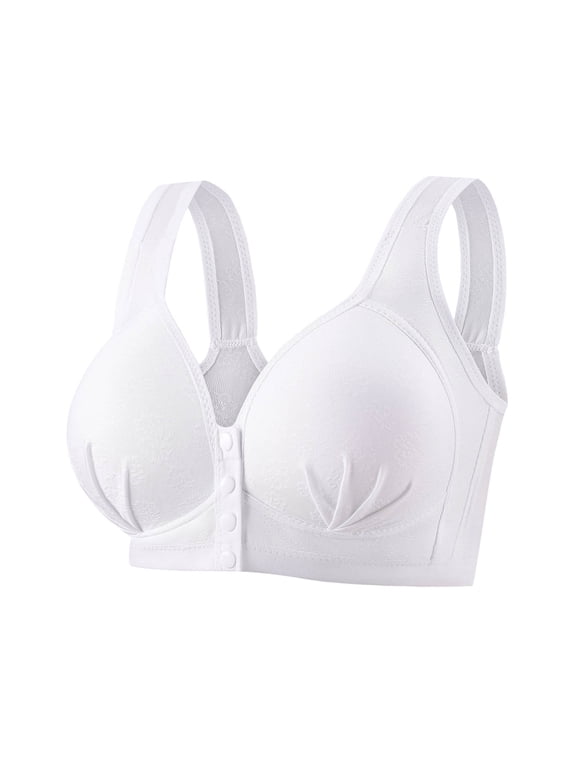 Front Closure Wireless Bra for Women Comfort Wide Straps Lift Anti Sagging Bralette Full Coverage Floral Jacquard Lounge Bras White XL
