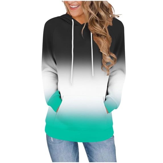 Qgtaibl Hooded Pullover for Women Trendy Gradient Color Raglan Long Sleeve Daily Hoodies Drawstring Kangaroo Pocket Comfy Fall Sweatshirts Army Green XL