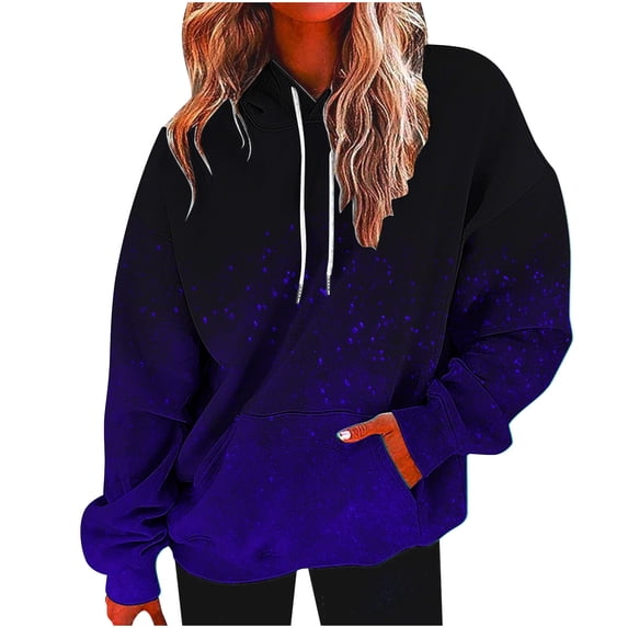 Qgtaibl Hooded Sweatshirt for Women Fashion Gradient Color Print Drawstring Pullover Loose Fit Long Sleeve Hoodie for Daily Weekend Outing Purple XXL