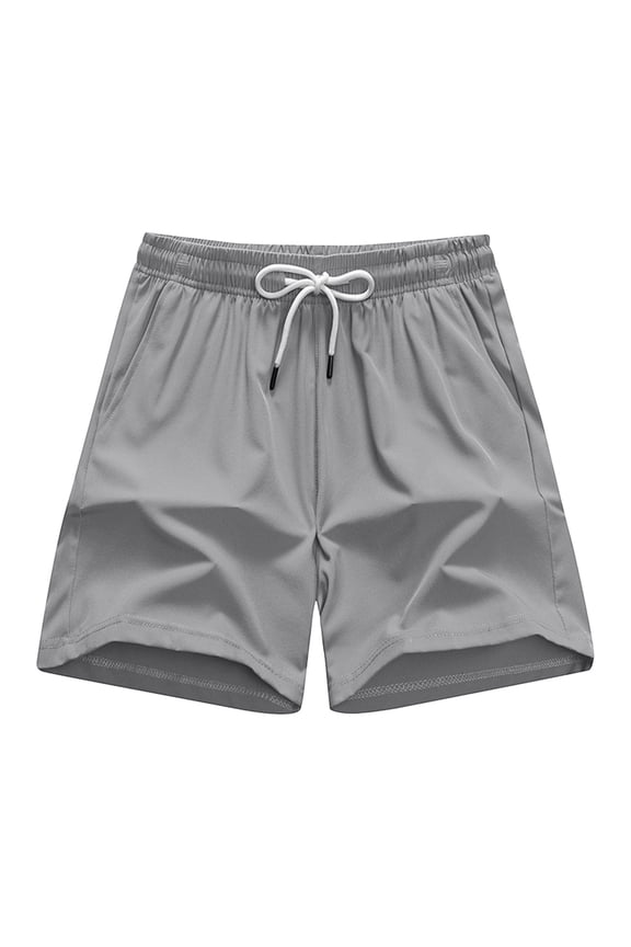 L Athletic Shorts for Men Summer Elastic Waist Drawstring Short Pants Lightweight Running Workout Gym Shorts Activewear Gray