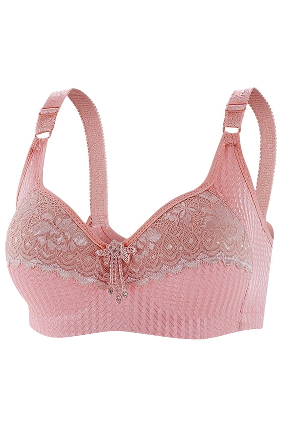 Lace Wireless Push Up Bra for Women Jacquard Full Cup Rhinestone Tassel Pendant Bras Adjustable Wide Straps Anti Sagging Underwear Watermelon Red XXXL