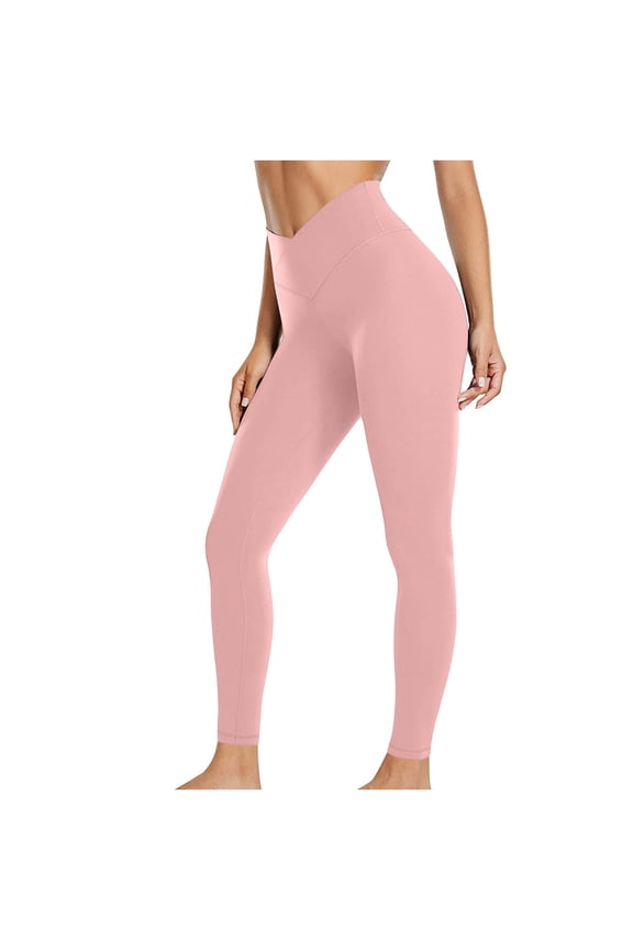 Leggings for Women Crossover High Waist Yoga Pants Stretchy Butt Lifting Tummy Control Gym Workout Tights ( Pink,XXL )