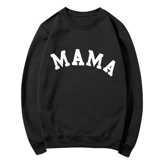 Qgtaibl Letter Print Sweatshirts for Women Long Sleeve Crewneck Fleece Pullover Shirts Loose Fit Casual Mom Life Fall Tops Black M