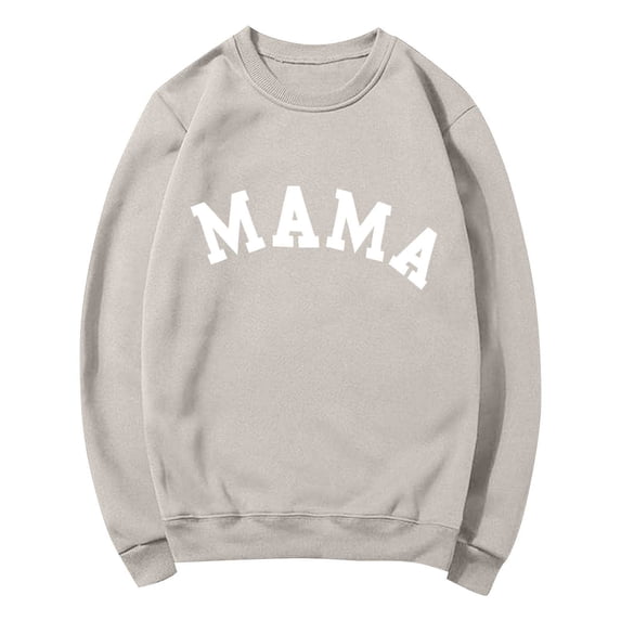 Qgtaibl Letter Print Sweatshirts for Women Long Sleeve Crewneck Fleece Pullover Shirts Loose Fit Casual Mom Life Fall Tops Khaki XXL