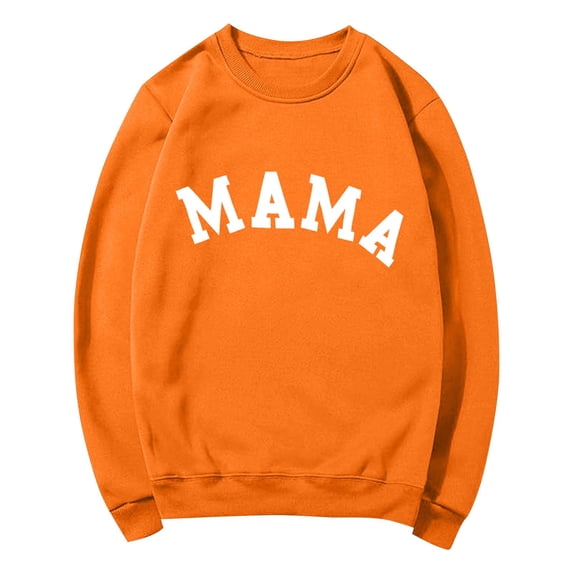 Qgtaibl Letter Print Sweatshirts for Women Long Sleeve Crewneck Fleece Pullover Shirts Loose Fit Casual Mom Life Fall Tops Orange L